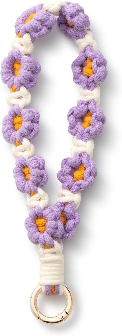 Schlüsselanhänger Mädchen Blume Schlüsselband Makramee Geflochten Damen Kurz Blumen Lila Wei... | Amazon (DE)