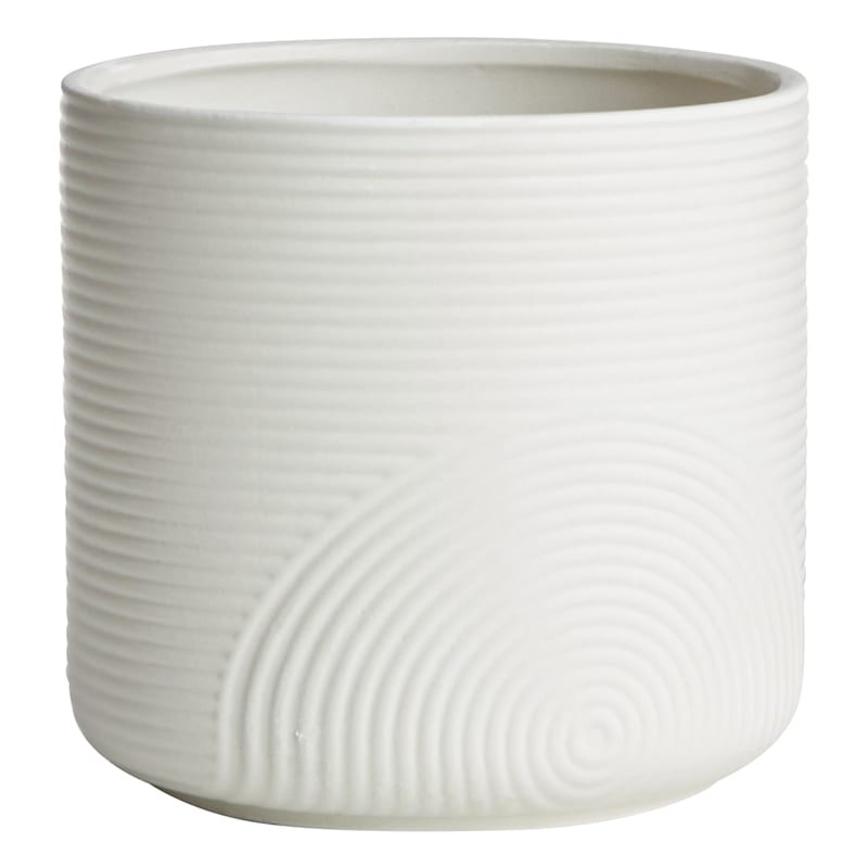 Indoor White Modern Lines Ceramic Pot, 5" | At Home