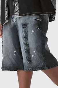 Plus Acid Wash Distressed Denim Jorts | boohooMAN (US & Canada)