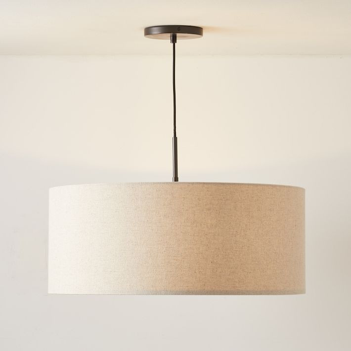 Short Drum Pendant - Natural Cotton-Linen | West Elm (US)