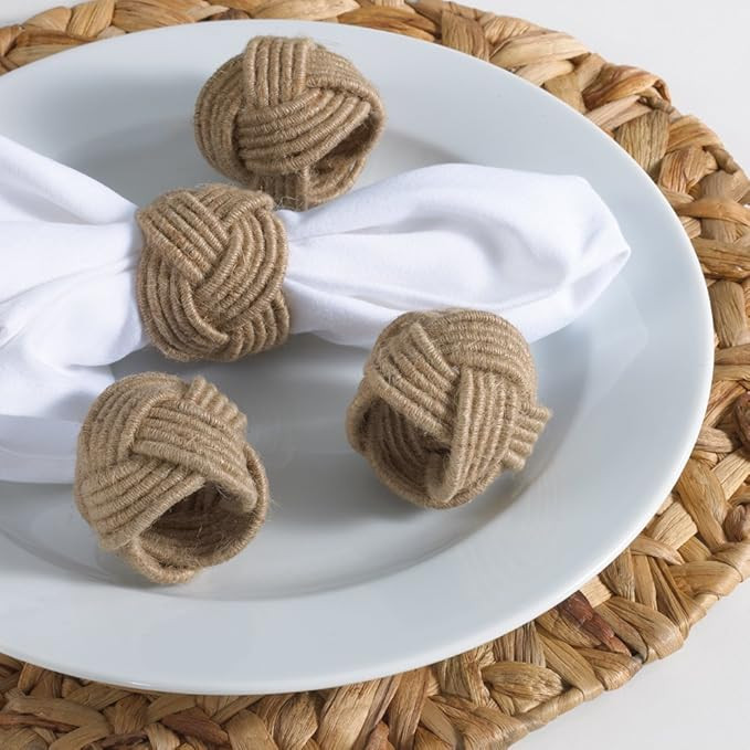Classic Braided Jute Burlap Napkin Rings, Natural Color, Set of 4 | Amazon (US)