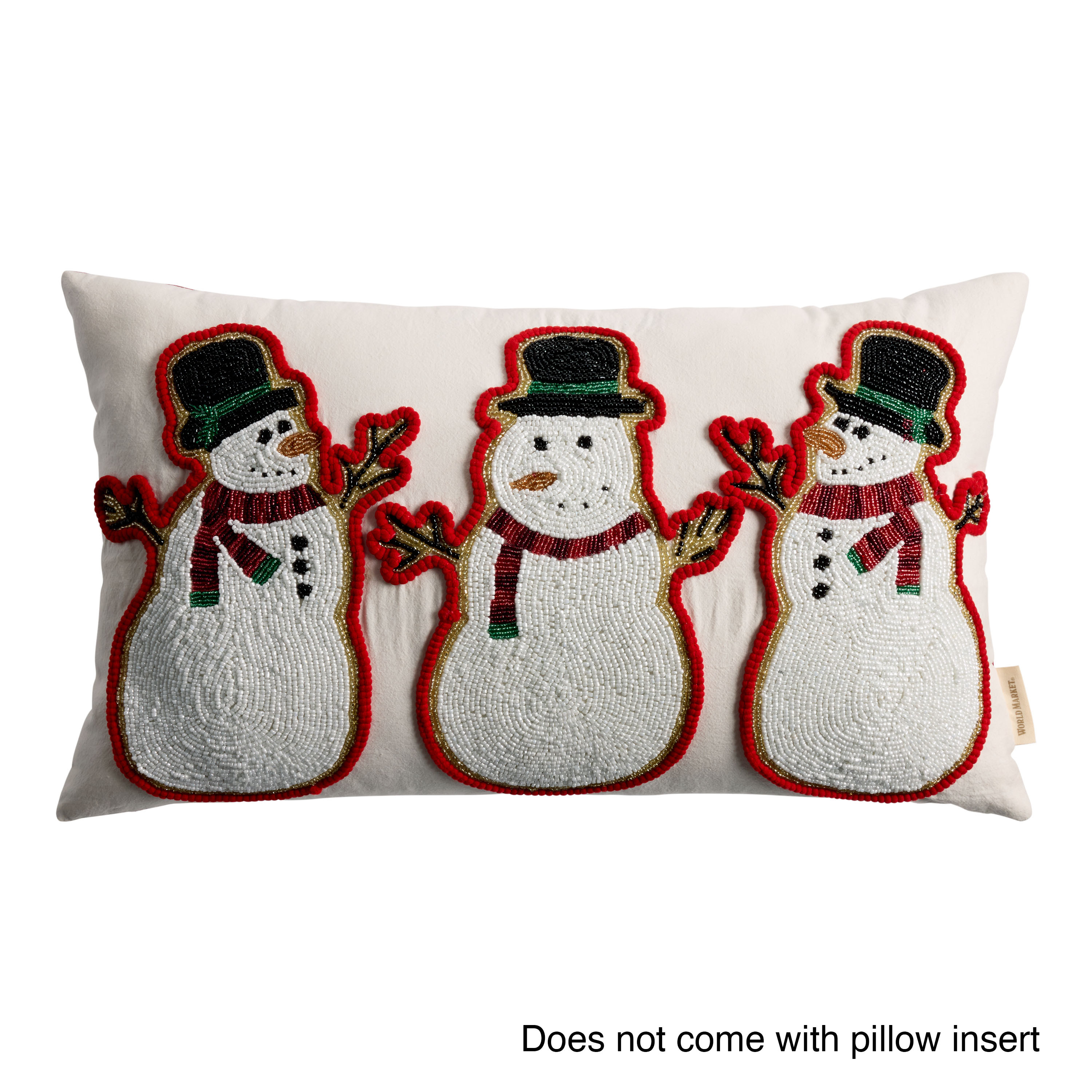 Ivory Beaded Triple Snowman Lumbar Pillow Cover | World Market