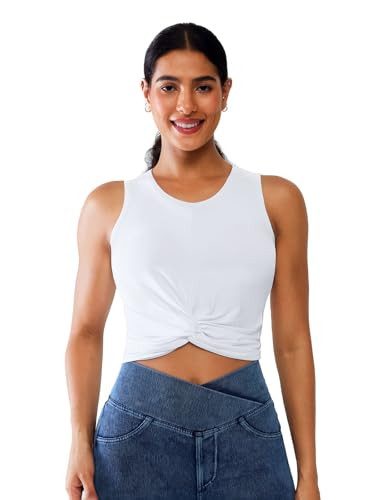 Amazon.com: BRXL Padded Racerback Workout Cropped Tank Top Sleeveless Twist Front Athletic Shirts... | Amazon (US)