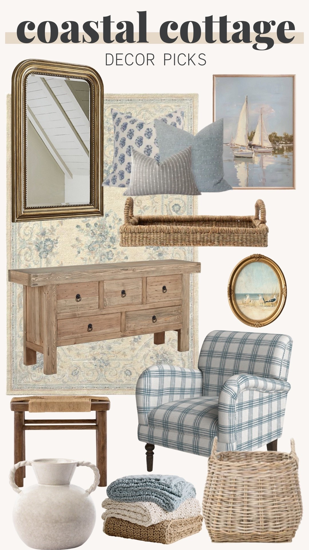 Coastal cottage decor Picks! 

Decorative accents, beach house, coastal home, accent chair, sideboard, accent table, wall art, bench, pillows, mirror 

#LTKHome #LTKStyleTip #LTKTravel