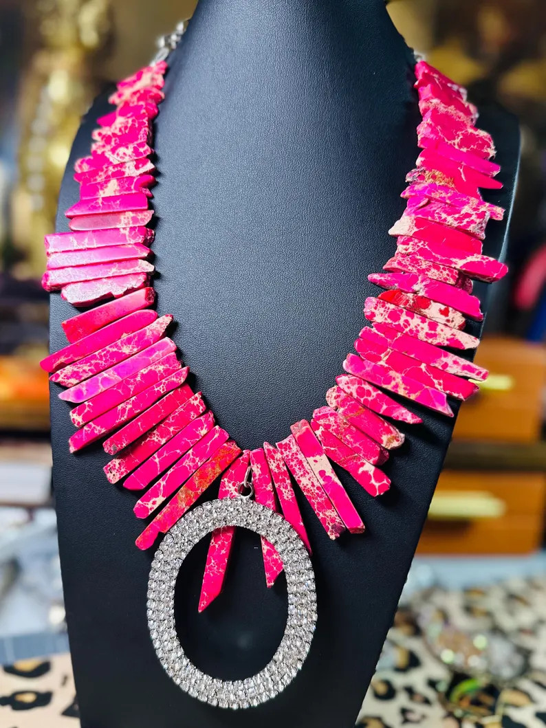 ROXANNE - 1990’s pink howlite necklace paired with new drop earring pendant | Etsy (US)