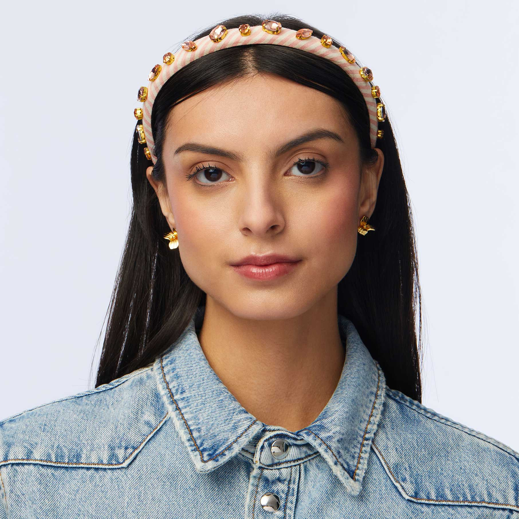 Lele Sadoughi Ballet Slipper Pink Embellished Seersucker Gigi Headband | House of 29