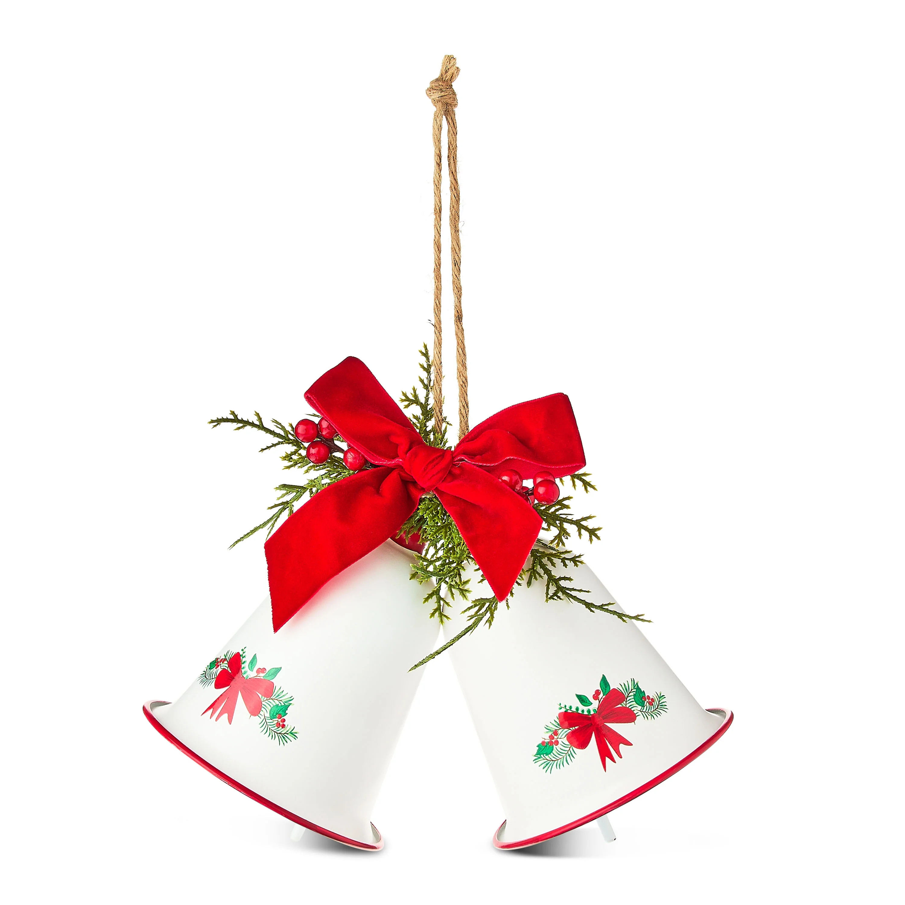 Metal Double Bells with Bow Hanging Christmas Decoration, Red and White, 7.25", by Holiday Time -... | Walmart (US)