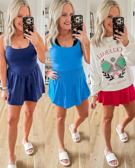 Love these athletic dresses with built in shorts! And the tennis skirt is so comfy and cute! 
Navy blue dress - small
Light blue dress - medium
Pink tennis skirt - medium
Pickleball graphic sweatshirt - large 
Pickleball outfit 
Spring outfits 
Summer outfits 
Amazon fashion 


#LTKfindsunder50 #LTKActive #LTKover40