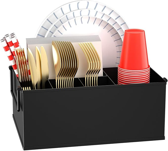 Paper Plate Holder Reusable - Outdoor Utensil Caddy with Dual Handles, Perfect for Cutlery Holder... | Amazon (US)