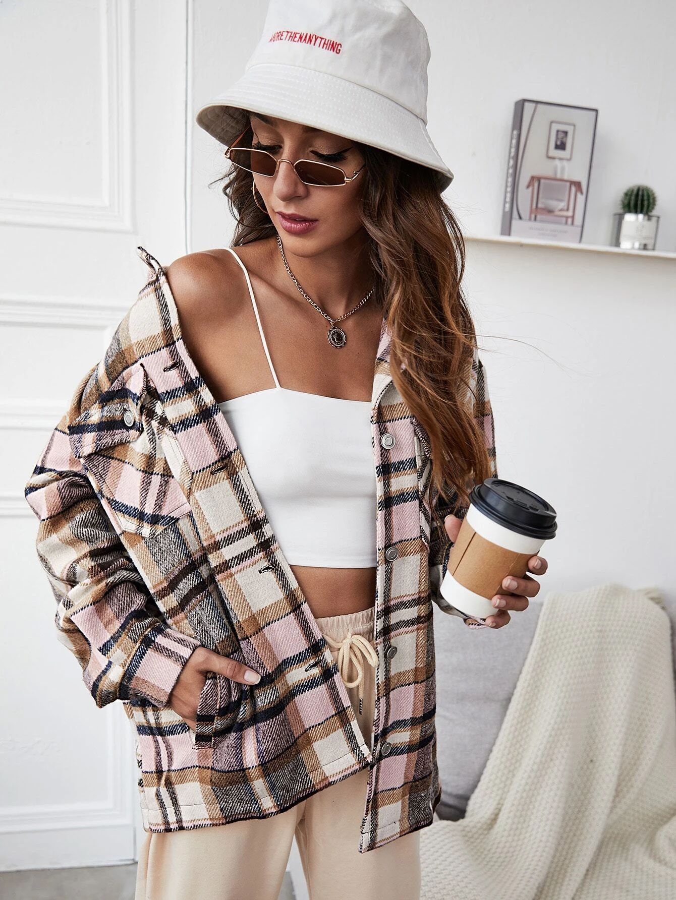 Dual Pocket Button Up Plaid Overshirt | SHEIN