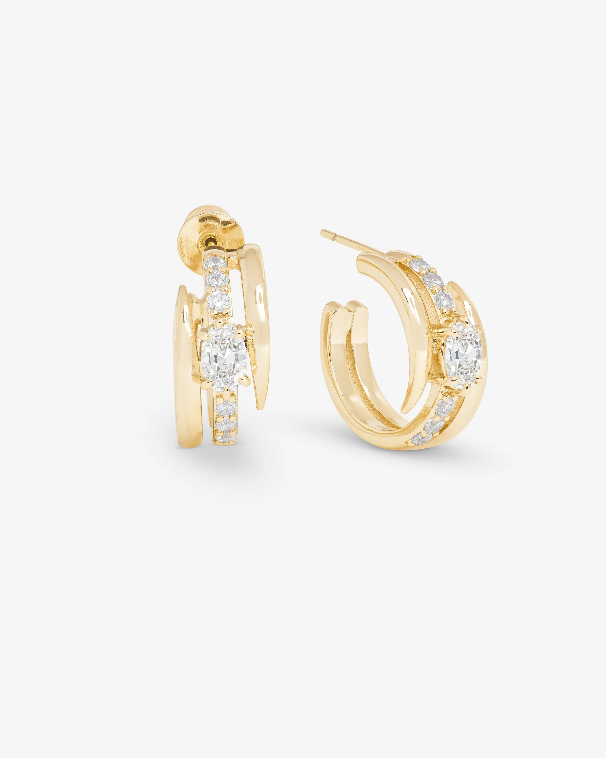 She's on Point Pavé Lasso Huggies - Gold|White Diamondettes | Melinda Maria Jewelry