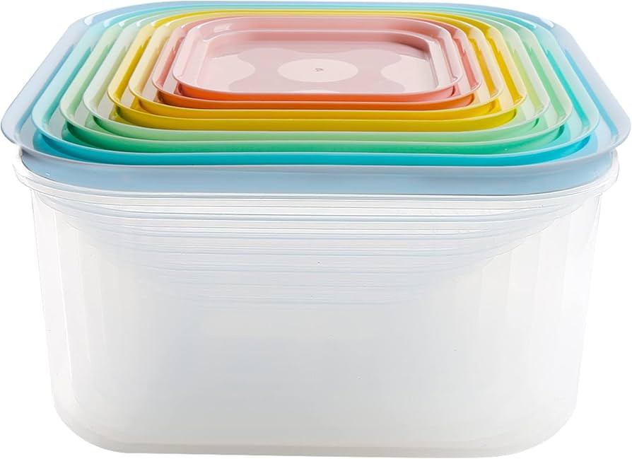 loobuu 16 Piece Plastic Mixing Bowls with Lids, Colorful Nesting Bowl Set 8, Stackable Mixing Bow... | Amazon (US)