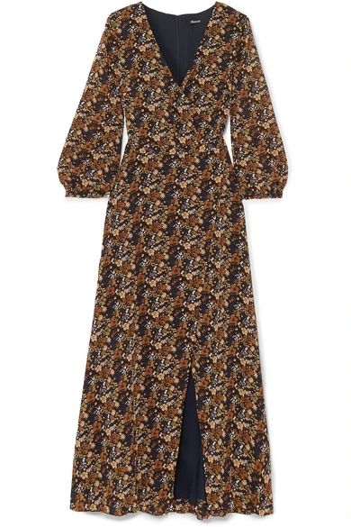 Madewell - Wrap-effect Floral-print Georgette Maxi Dress - Brown | NET-A-PORTER (US)