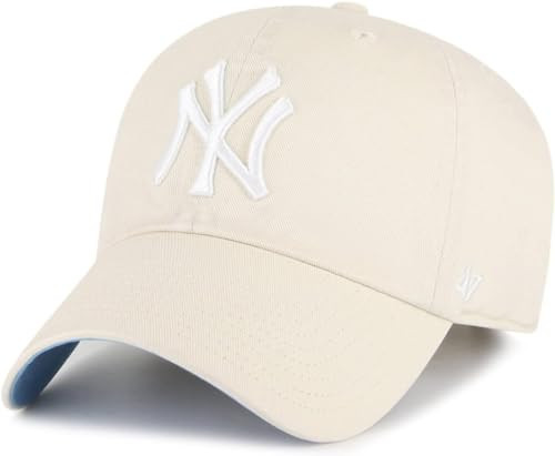 47 New York Yankees Primary Logo Ballpark Clean Up Dad Hat Baseball Cap (Natural Biege Blue Bottom) | Amazon (US)