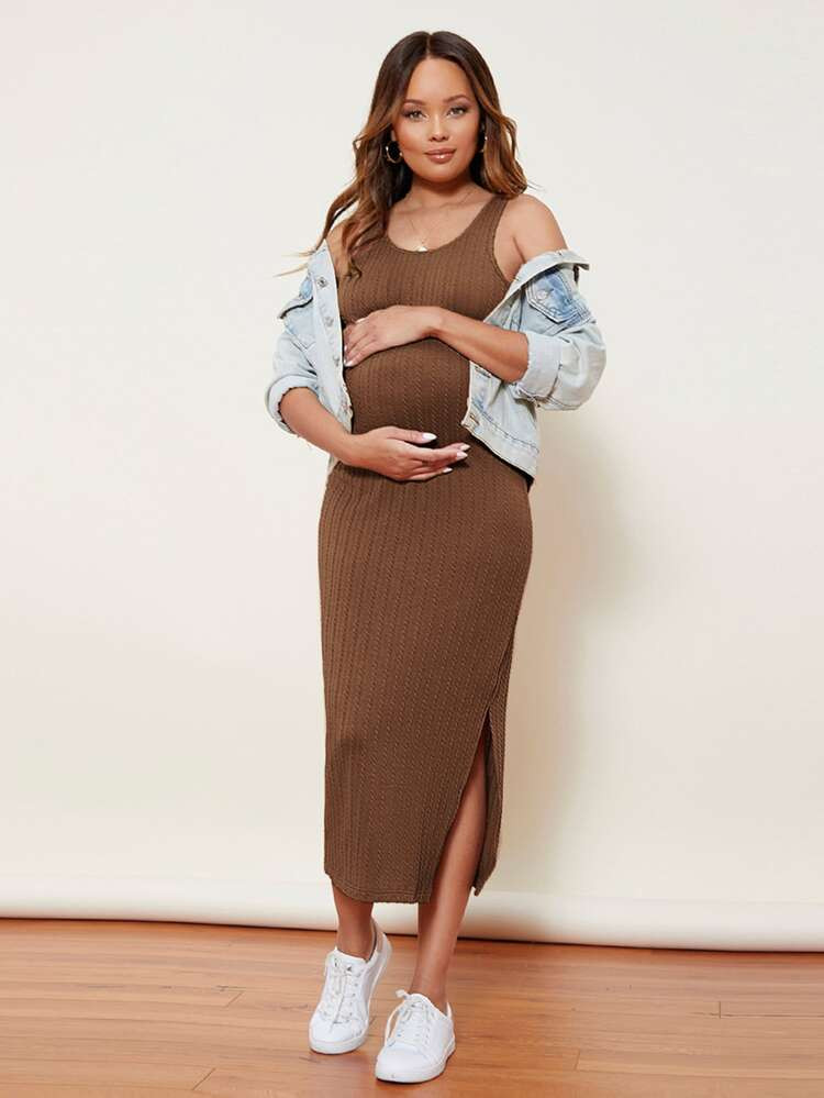 SHEIN Maternity Split Side Cable Knit Dress | SHEIN
