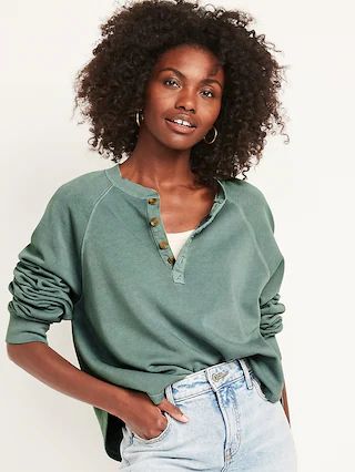 Long-Sleeve Henley Sweatshirt for Women | Old Navy (US)
