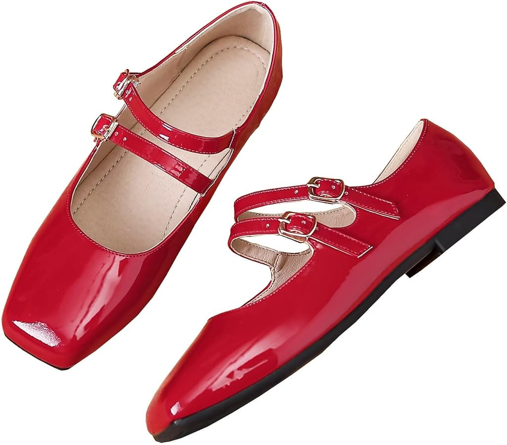 Stunner Women's Mary Jane Flats Retro Square Toe Soft Ballet Flats Comfort Double Line Strap Wedd... | Amazon (US)