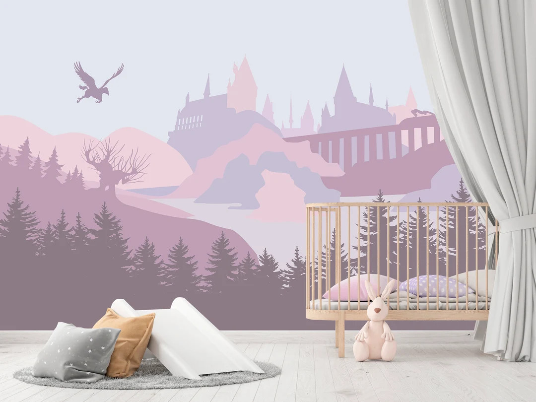 Wizard Castle Wallpaper Nursery Removable, Magical Castle for Kids Room Self Adhesive, Lavander W... | Etsy (US)