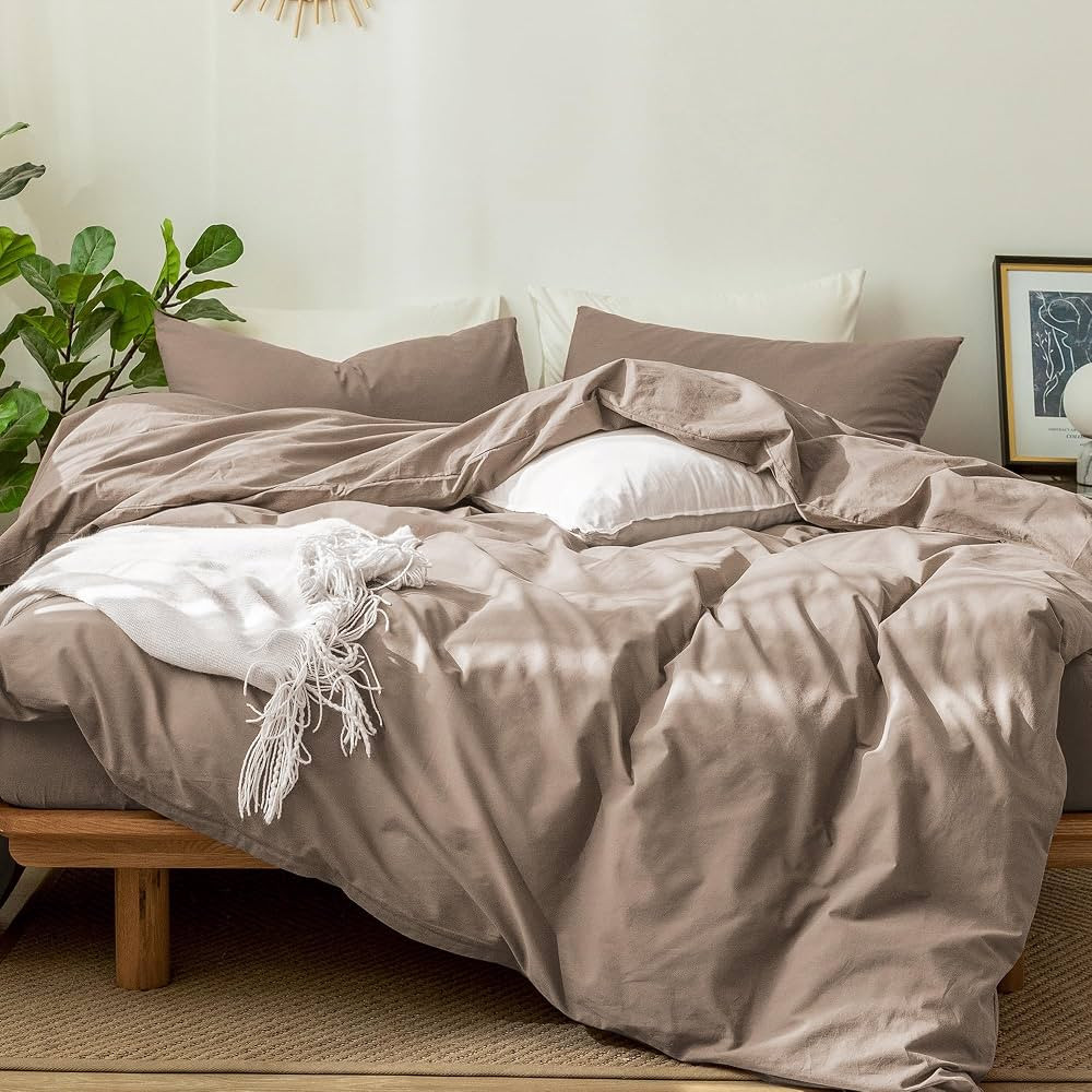 MooMee Bedding Duvet Cover Set 100% Washed Cotton Linen Like Textured Breathable Durable Soft Com... | Amazon (US)