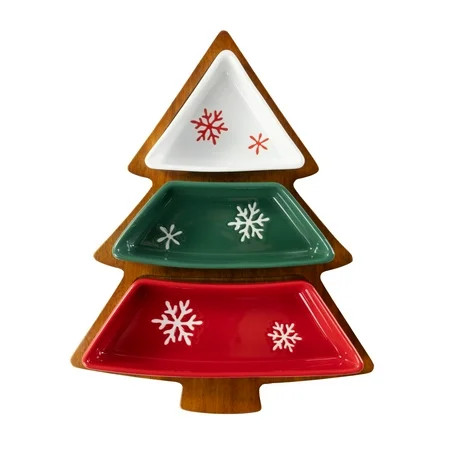 Holiday Time Acacia Wood Christmas Tree Charcuterie Tray with Ceramic Bowls, 10.07 x 12.78 x 2.04... | Walmart (US)
