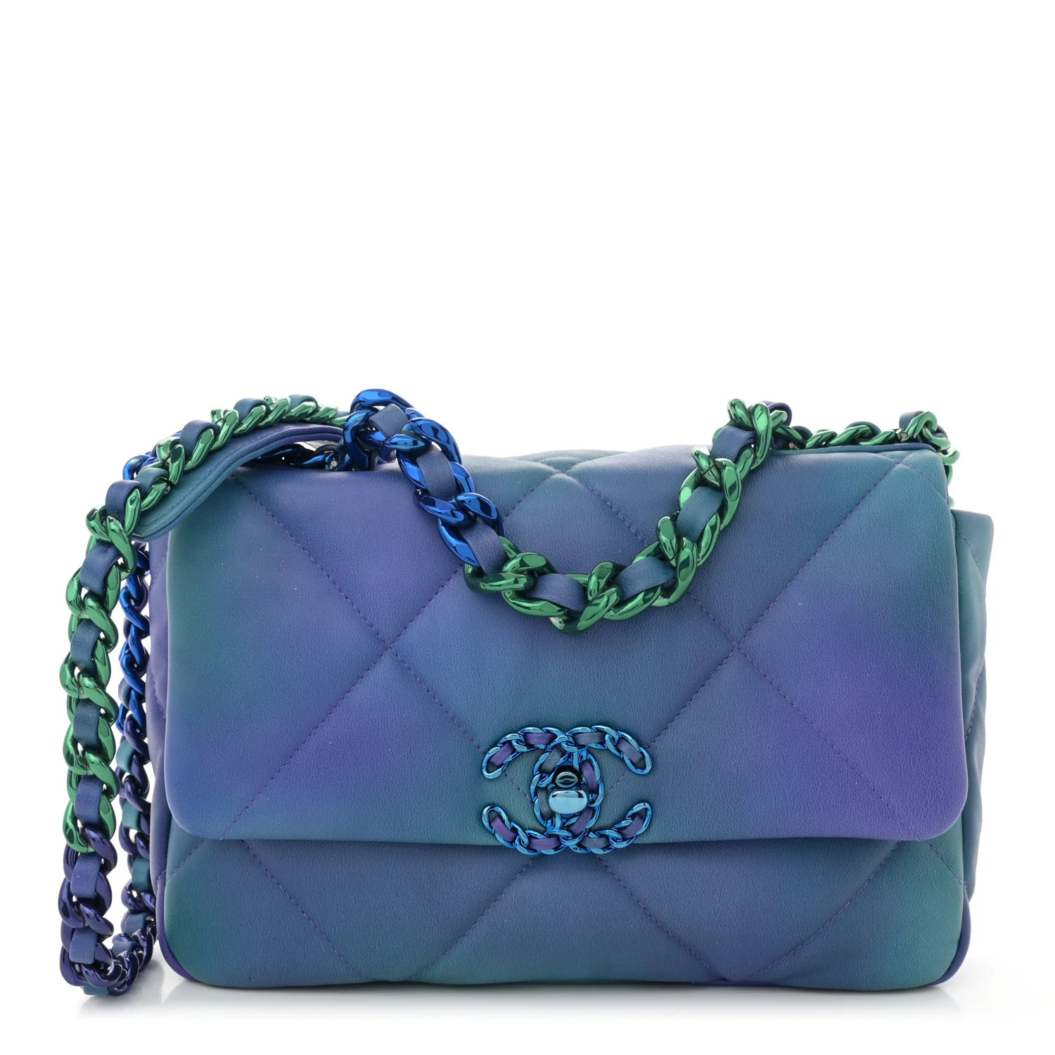 Tie Dye Calfskin Quilted Medium Chanel 19 Flap Blue Purple | FASHIONPHILE (US)