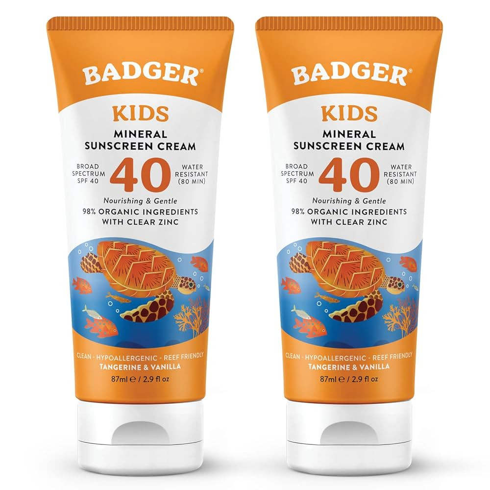 Badger Kids Mineral Sunscreen Cream SPF 40, 98% Organic Ingredients, Zinc Oxide Sunscreen for Kid... | Amazon (US)