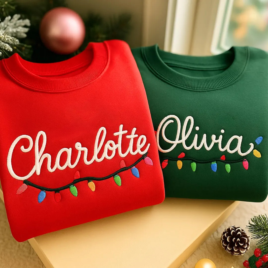 Christmas light name embroidered sweatshirt, toddler custom sweatshirt, Christmas holiday sweatsh... | Etsy (US)