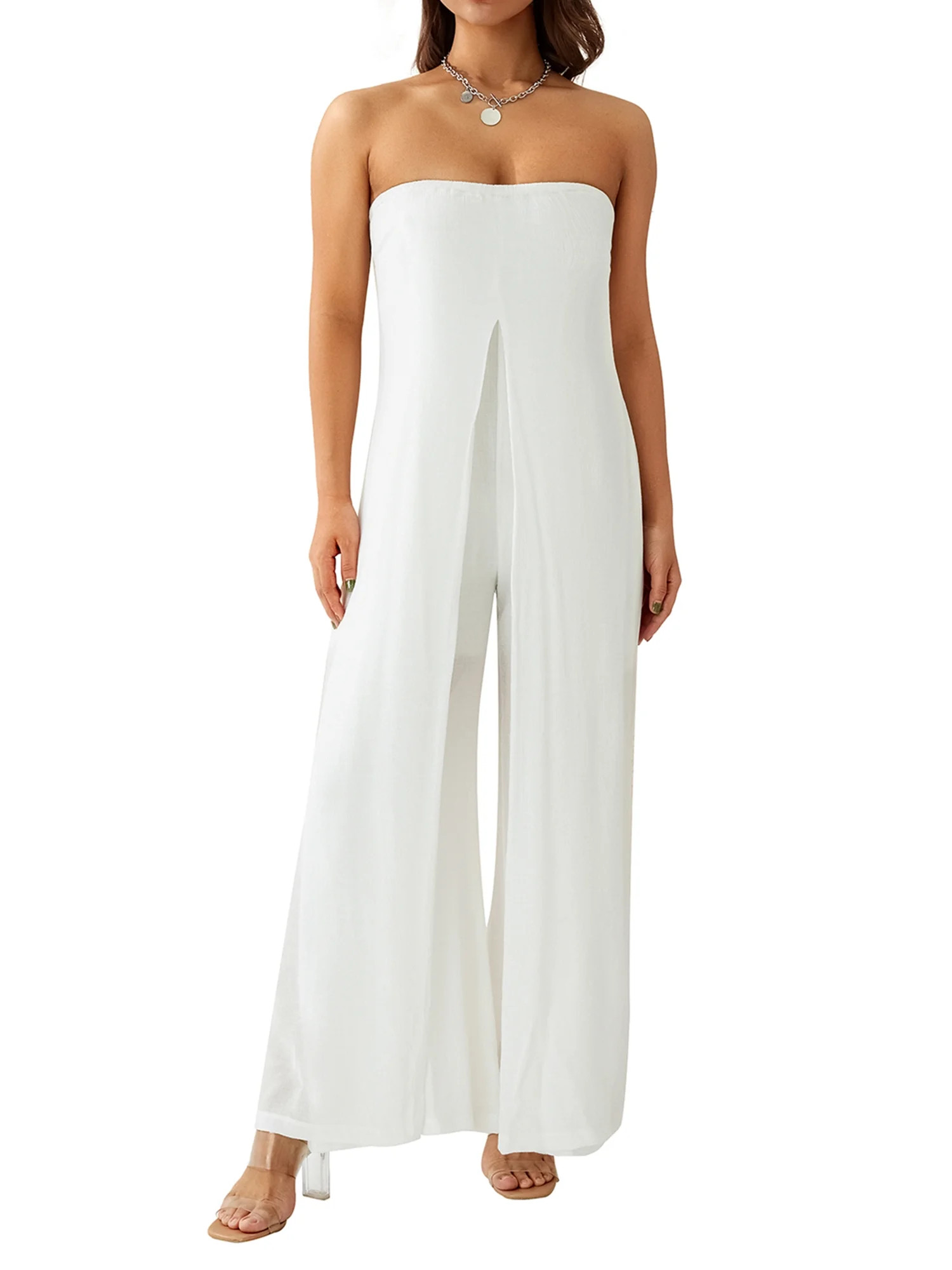 Ma&Baby Women Tube Sleeveless Jumpsuit Solid Color Wide Leg Casual High Waist Clothing | Walmart (US)