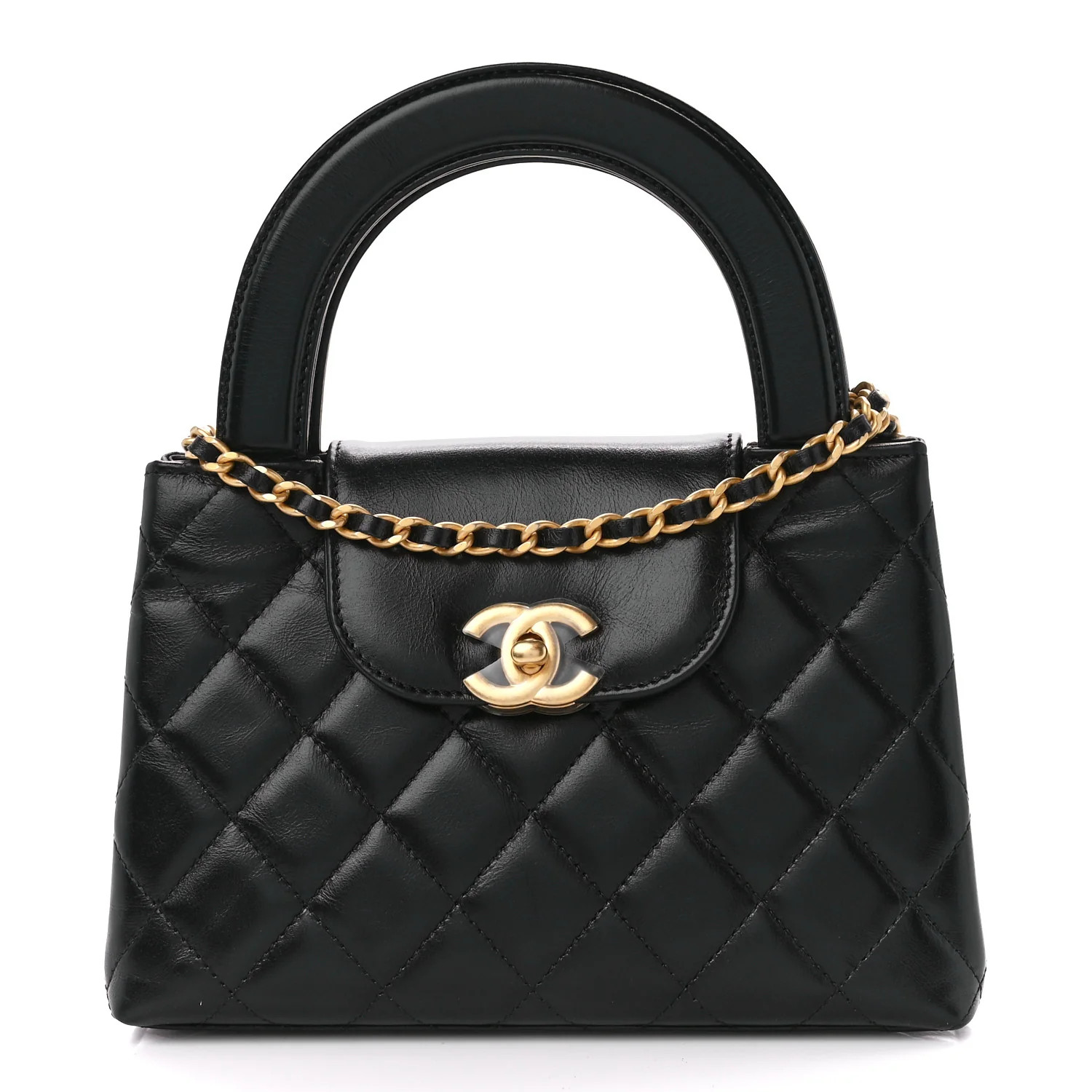 Shiny Aged Calfskin Quilted Nano Kelly Shopper Black | FASHIONPHILE (US)