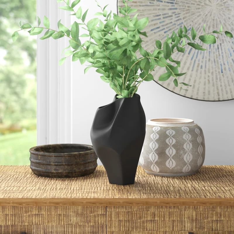 Steves Ceramic Vase - Contemporary Black Abstract Decorative Vase for Table Decor, Wedding Center... | Wayfair Professional