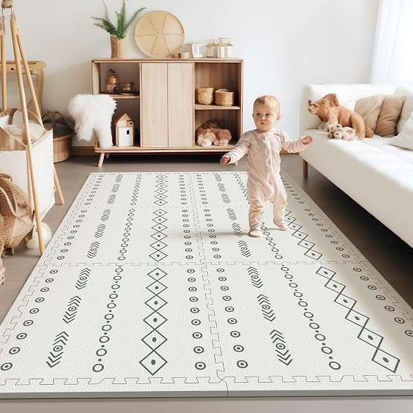 Baby Foam Play Mat, PIGLOG 72x48 Baby Crawling Mat, Floor Mats for Kids for Infants with Interlocking Tiles, Toddler Playmats for Indoor and Outdoor, Easy to Clean Playroom Mats, (Symbol+Bohemia) | Amazon (US)