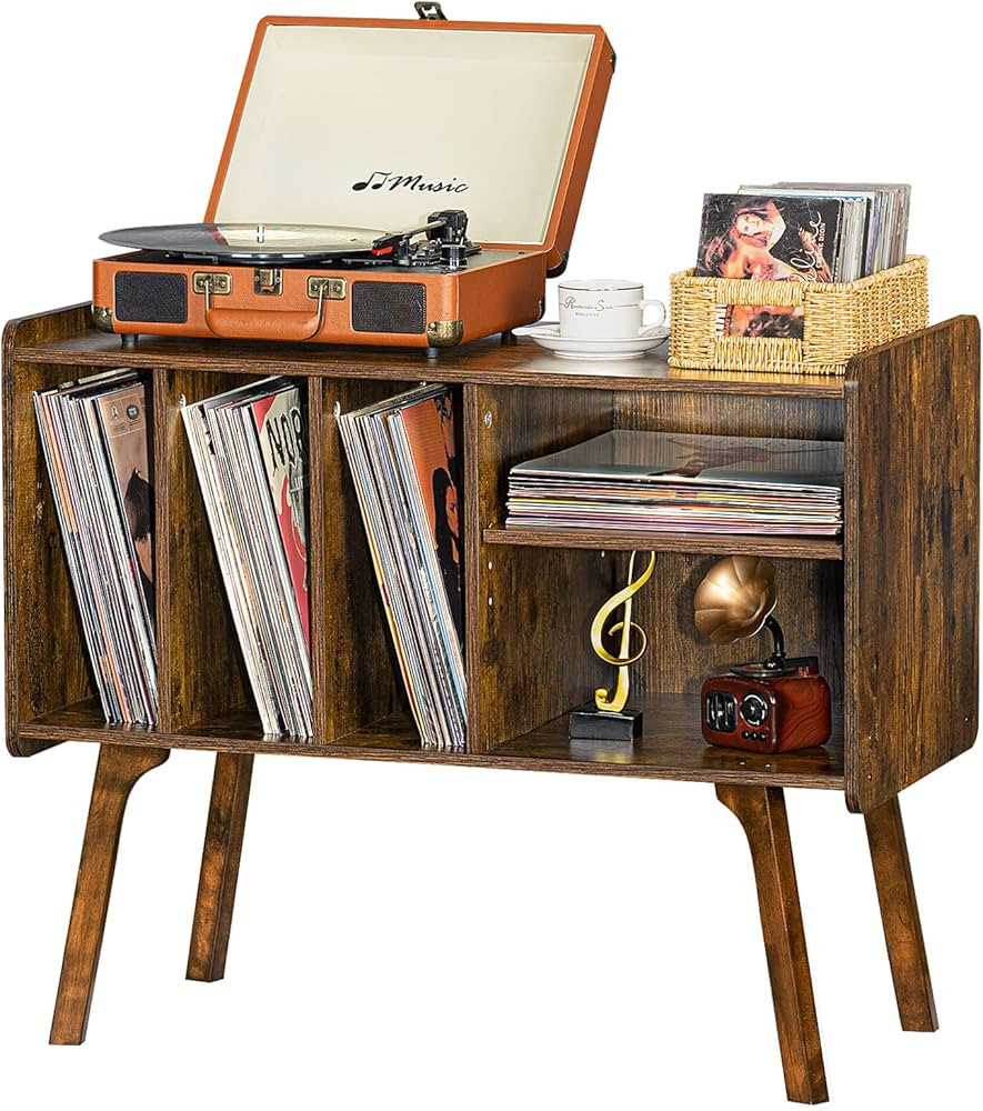 Lerliuo Record Player Stand with 4 Cabinet Holds Up to 220 Albums, Large Turntable Stand with Bee... | Amazon (US)