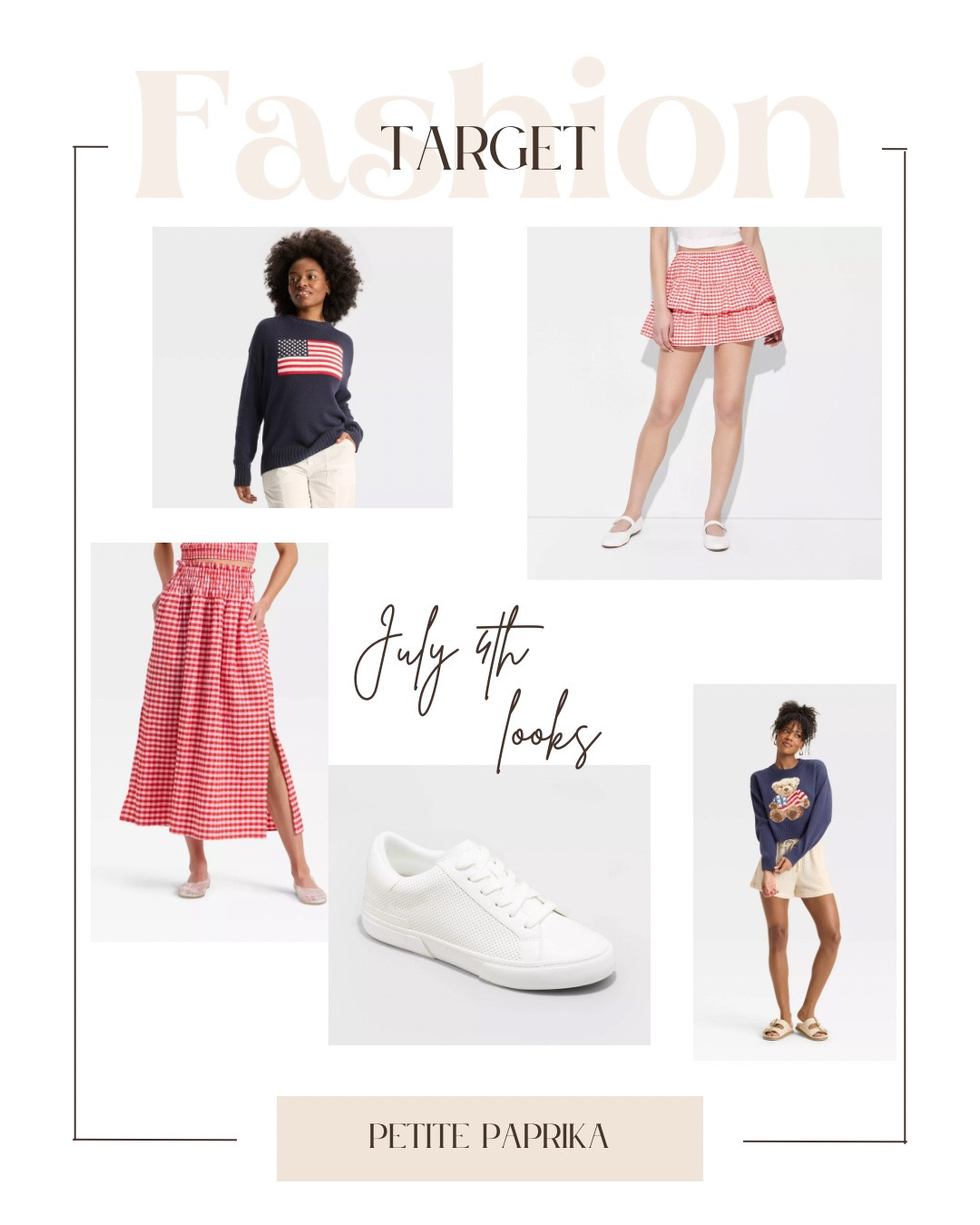 July 4th target collection 

✨ Target 4th of July Outfits✨Rounding up a few fun Fourth of July outfits that are perfect for anything from a casual and easy to something a little more fancy! #redwhiteblue #4thofjuly #4thofjulyoutfit #fourthofjulyoutfit #casualstyle #momstyle #easystyle #easyoutfits #summerstyle #summeroutfitideas #summeroutfits #casualoutfitideas #casualoutfit Red maxi, gingham top, USA tshirt, white athletic skirt, 4th of July outfits, and more!

#LTKSaleAlert #LTKFindsUnder50 #LTKSummerEdit