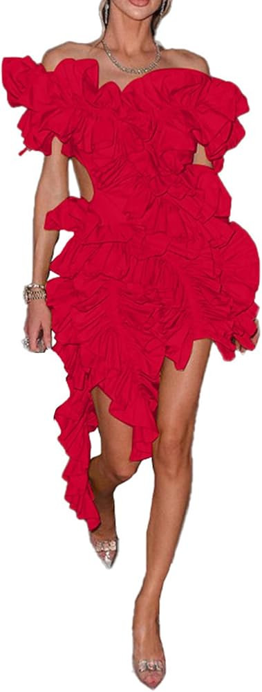 LETSVDO Womens Off Shoulder Dress Sleeveless Backless Asymmetrical Bodycon Formal Wedding Guest C... | Amazon (US)