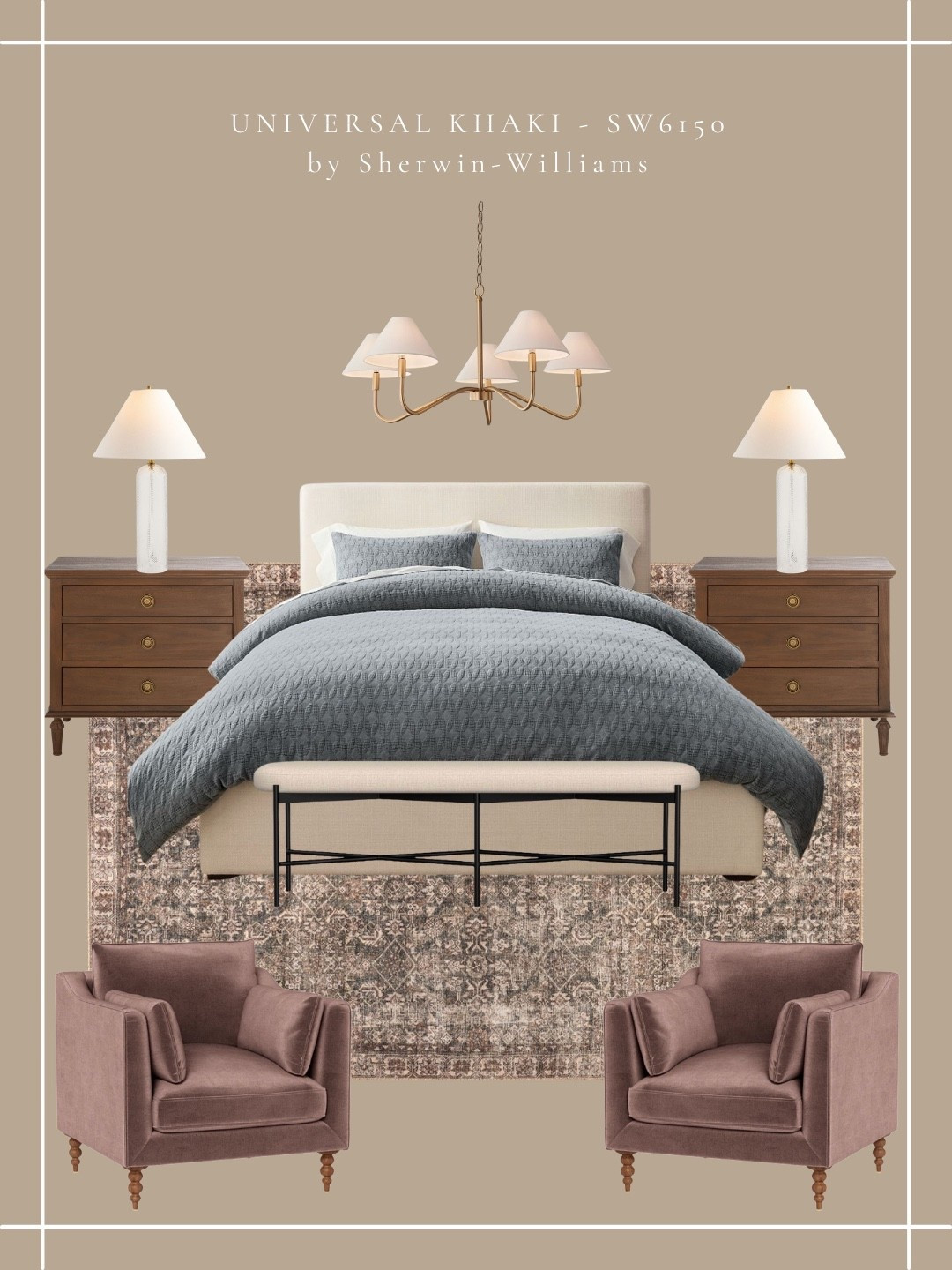 The Sherwin Williams paint color of the year is Universal Khaki. A beautiful neutral with nods to nature. We showcased it here with gorgeous bedroom pieces. We love that it keeps the room feeling calm and we bring in color and moodiness with decor and furniture  

#LTKHome