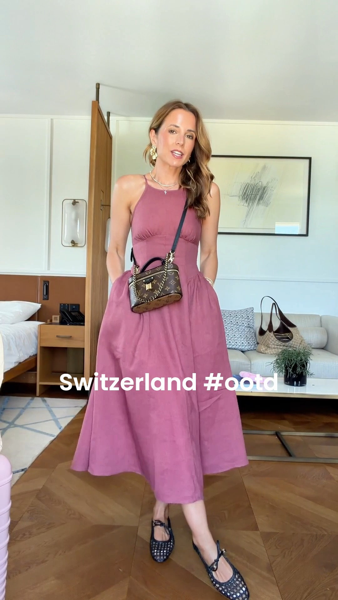 My Switzerland outfit of the day. Linen midi dress in XXS petite. Europe outfit. Summer dress. Summer outfit. Fall dress. Fall outfit. Vacation dress. Vacation outfit. Woven ballet flats.

#LTKootd #LTKgrwm #LTKTravel