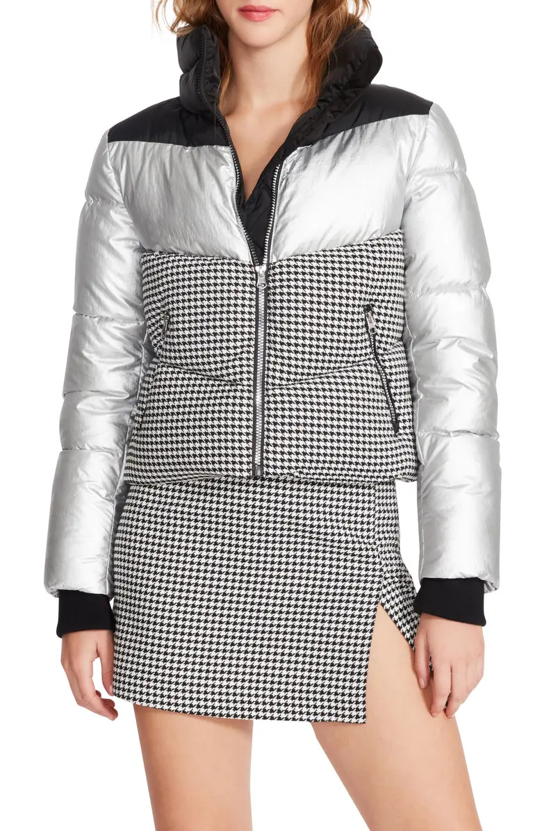 Steve Madden Ariana Houndstooth Panel Puffer Jacket | Nordstrom | Nordstrom