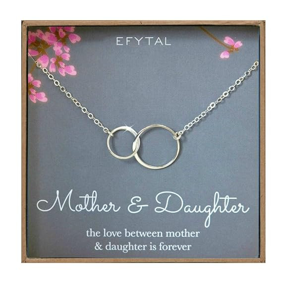 EFYTAL Mother Daughter Necklace - Sterling Silver Two Interlocking Infinity Double Circles, Mothe... | Amazon (US)