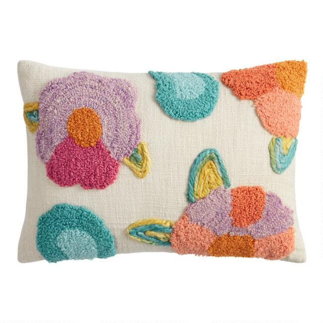 Embroidered Floral Indoor Outdoor Lumbar Pillow | World Market