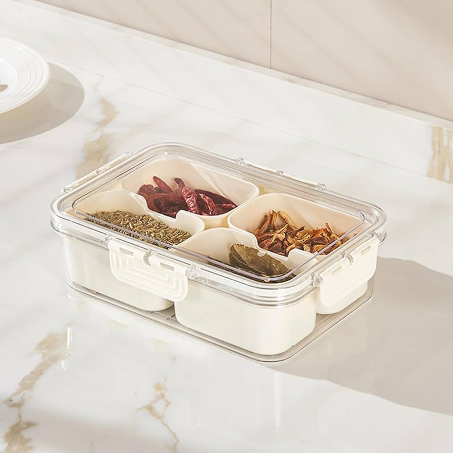 Divided Clear Snack Serving Tray with Lid & Handle, Snackle Box Charcuterie Board Container Stora... | Amazon (US)