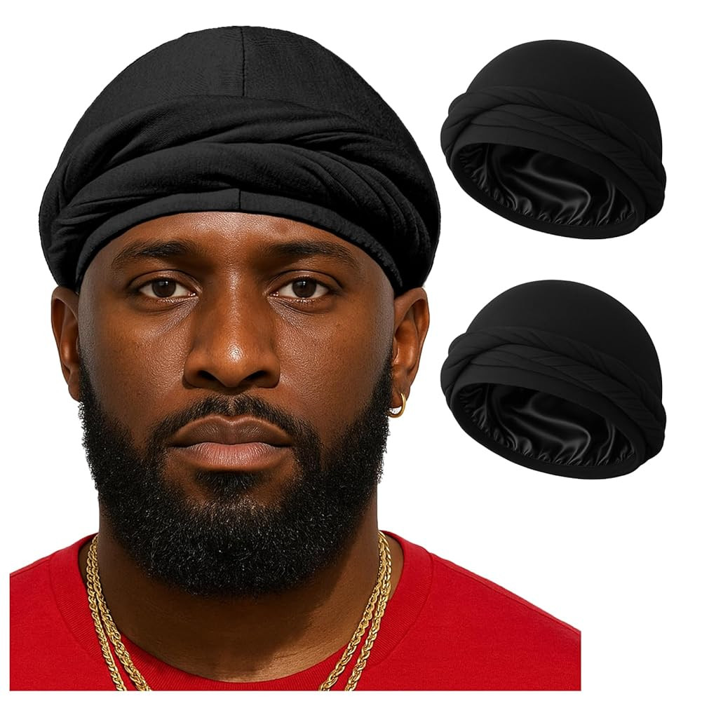 Upgraded Halo Turban Durag for Men &Women, Pre-Tied Skull Cap, Hair Loss Hat Silk-Lined Headwraps... | Amazon (US)