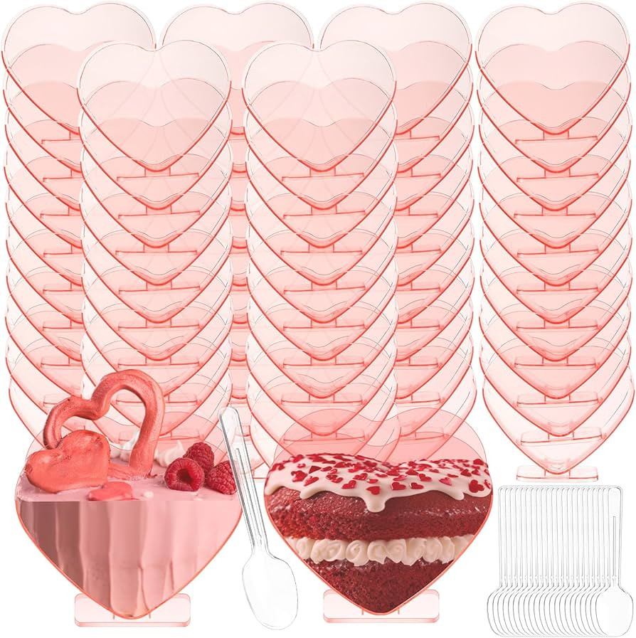 Ziliny Mini Dessert Cups with Spoons 2.7 oz Plastic Appetizer Cup Clear Disposable Reusable Heart... | Amazon (US)