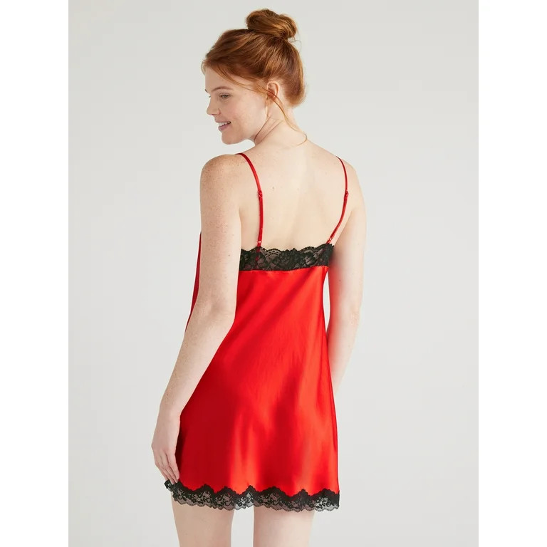 Joyspun Women’s Lace Trim Satin Chemise, Sizes S to 3X | Walmart (US)