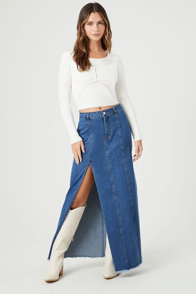 Frayed Denim Slit Maxi Skirt | Forever 21 (US)
