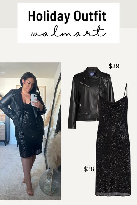 Affordable Holiday Fashion from @Walmartfashion #walmartpartner #walmartfashion 🖤 This leather jacket is the perfect addition to this fun, sequin dress for the holidays. Edgy and sophisticated, this holiday outfit is perfect for a variety of events this season! Holiday Dress | NYE Outfit | Curvy Holiday Dress | Size Inclusive Dress | Walmart Fashion | Midsize Fashion

#LTKSeasonal #LTKcurves #LTKHoliday