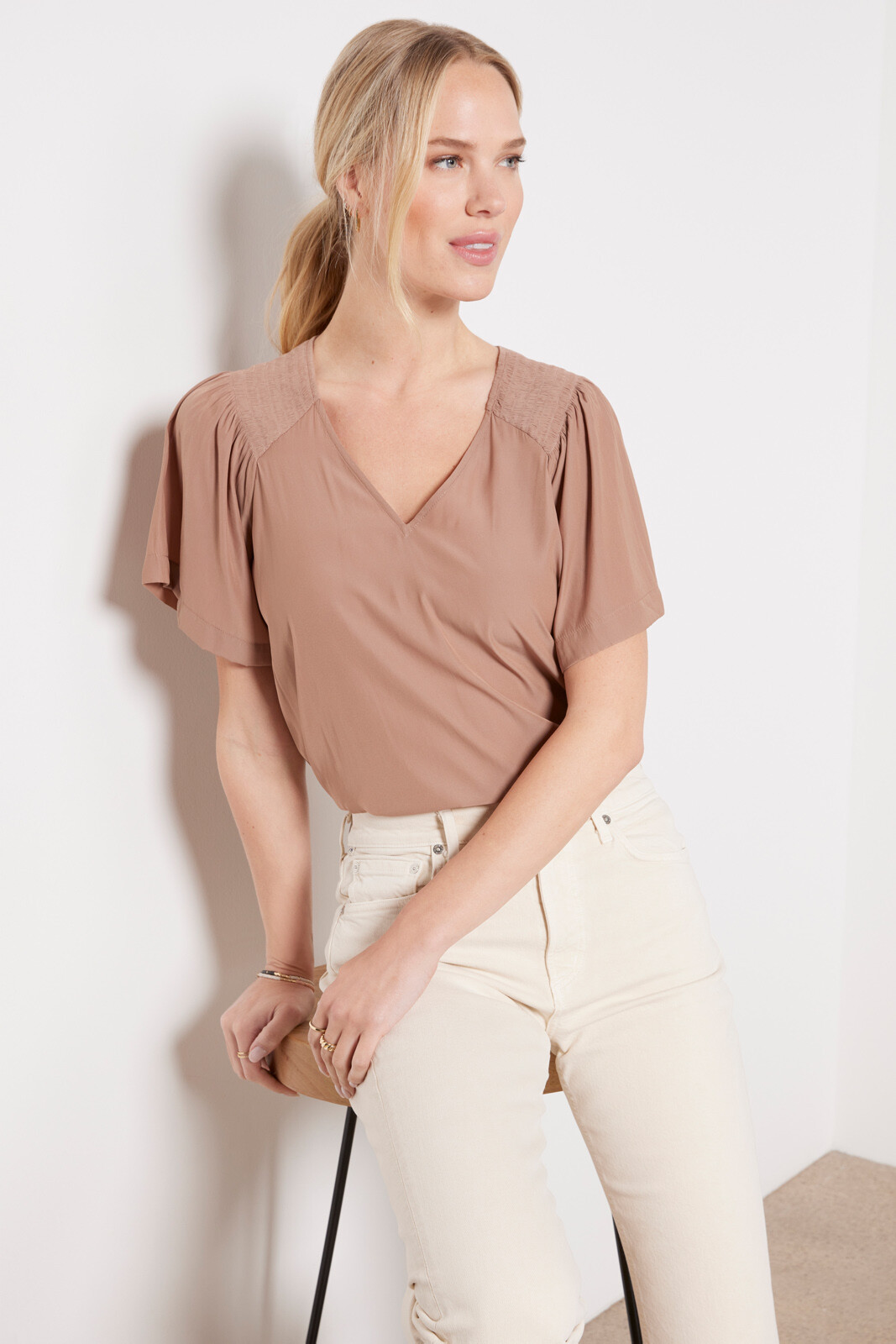 Macey Satin Flutter Top | Evereve