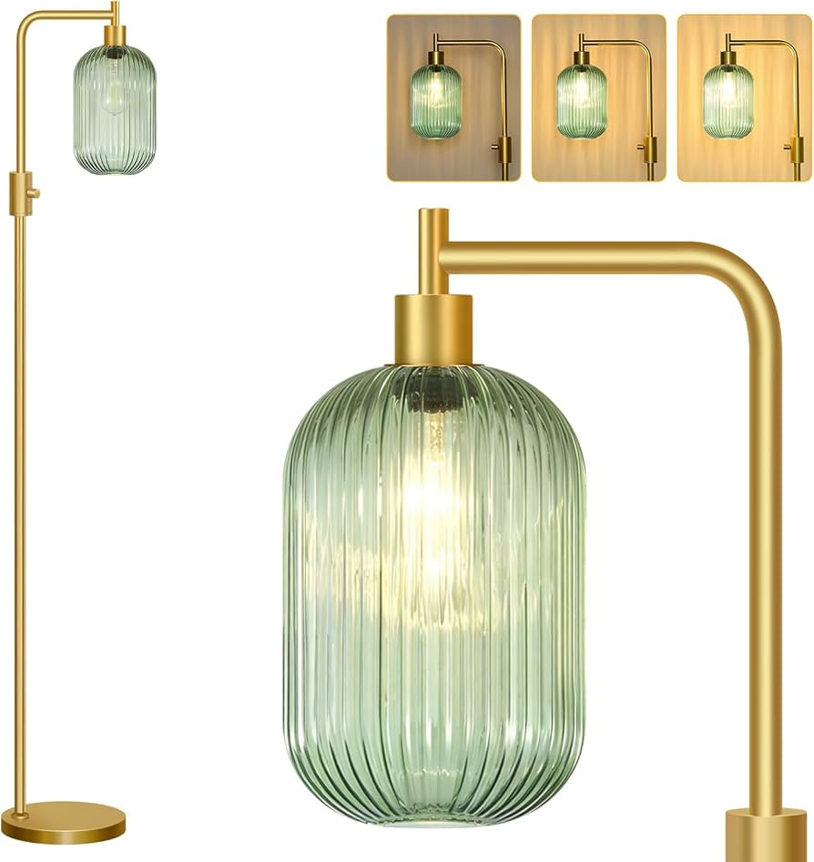 \u3010Upgraded\u3011 Dimmable Glass Floor Lamp for Living Room, Modern Gold Standing Lamp with Gr... | Amazon (US)