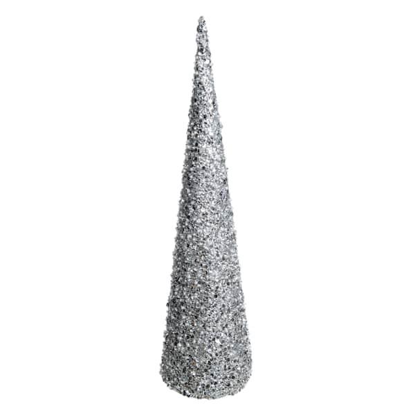Silver Glittered Cone Tree, 30" | At Home