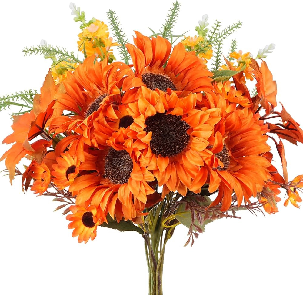 XHXSTORE 9 PCS Sunflower Artificial Flowers Fall Artificial Orange Flowers with Lavender 14" Fall... | Amazon (US)