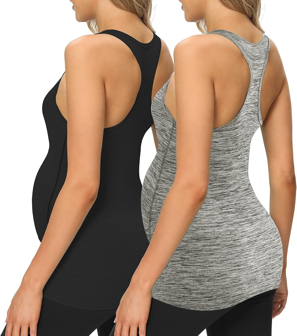 fitglam Women's Maternity Tank Tops Workout Active Athletic Yoga Sleeveless Shirts Pregnancy Race... | Amazon (US)